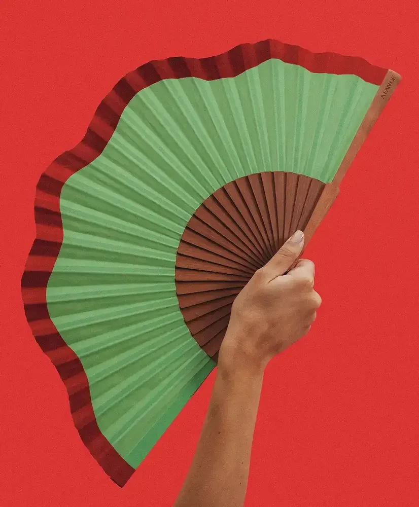 Apparel - Hand Fan FLUID SHAPES MAXI  - 27 cm - Green and Red - A FAN OF