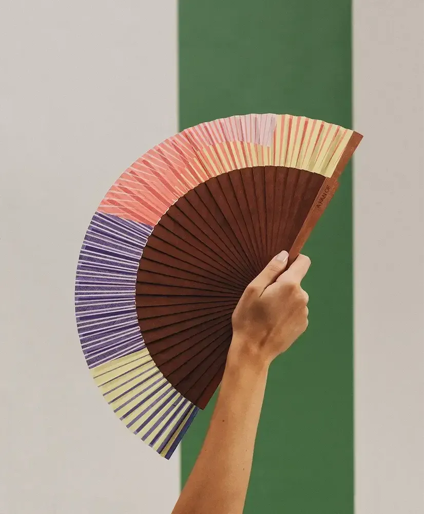 Gifts - Hand Fan SUNGLOW - 23 cm - purple, yellow and coral - A FAN OF