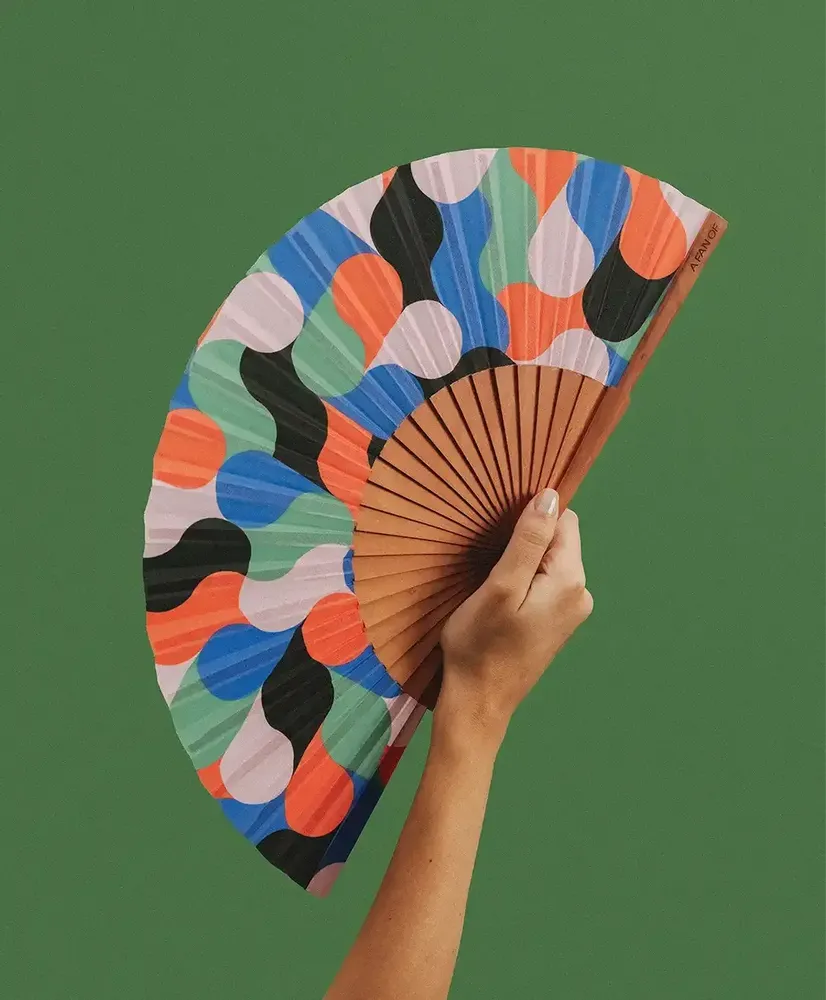 Apparel - Hand Fan ARCADIA - 23cm - Pink, Green and Red - A FAN OF