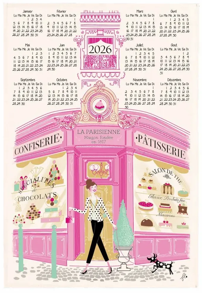 Torchons - Torchon Façade pâtisserie Calendrier 2026 Ecru 48 x 72 - MAISON VIVARAISE - SDE VIVARAISE WINKLER