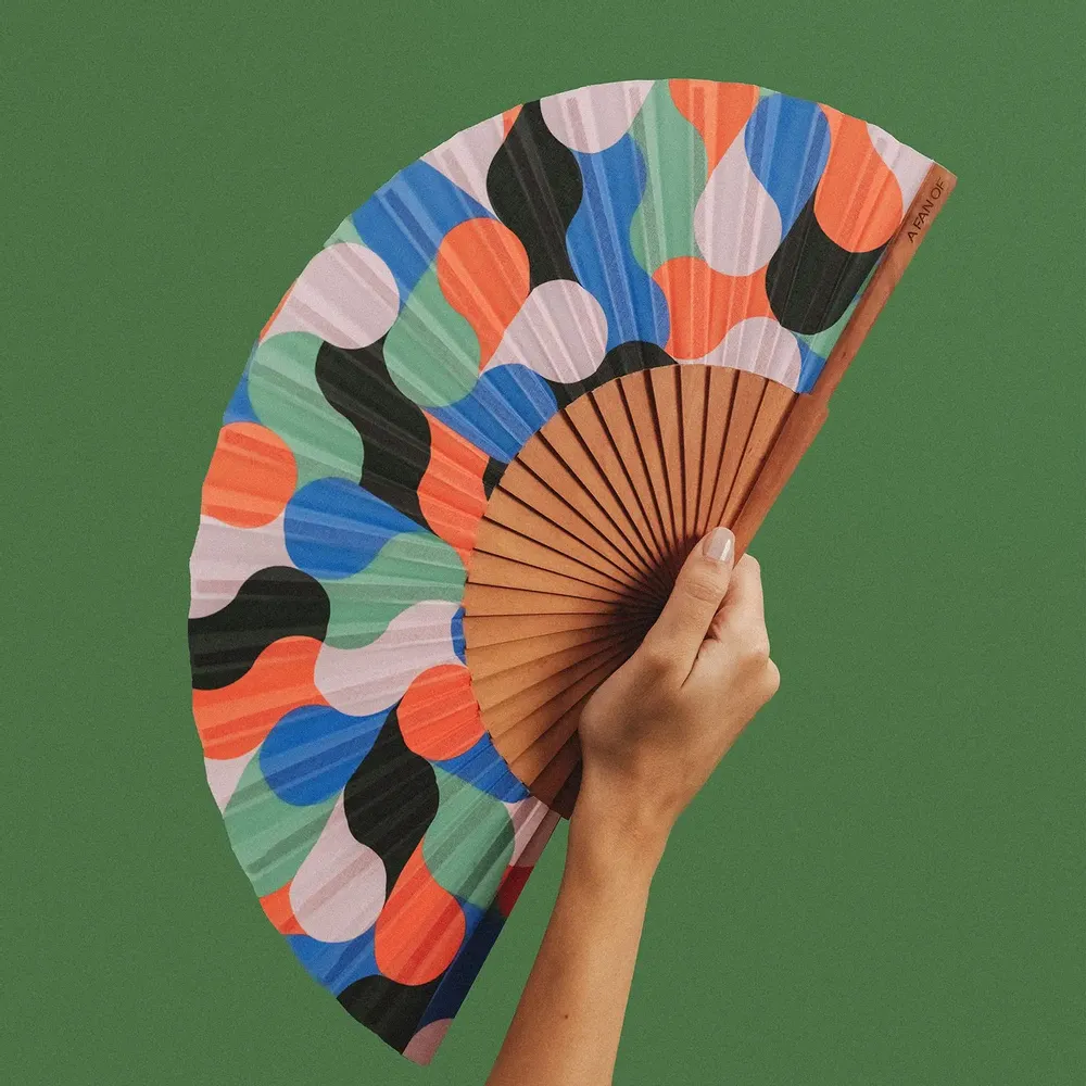 Apparel - Hand Fan ARCADIA - 23cm - Pink, Green and Red - A FAN OF