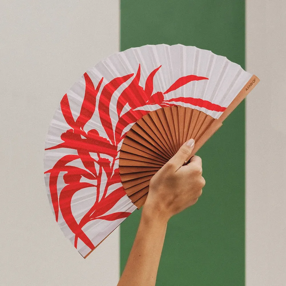 Gifts - Hand Fan EUCALYPTUS - 23cm - Pink and Red - A FAN OF