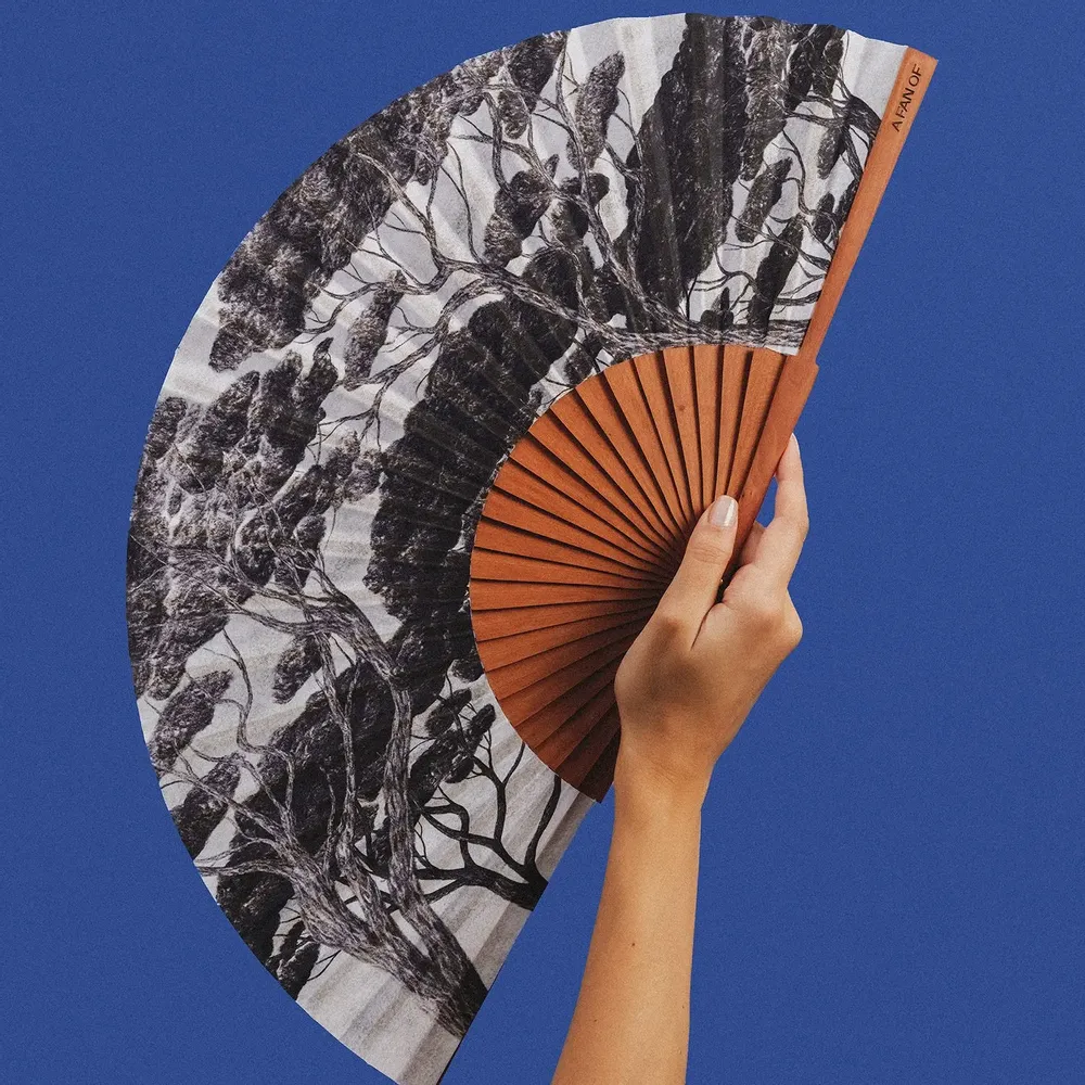 Apparel - Hand Fan CHARCOAL FOREST - 27cm - White and Black - A FAN OF