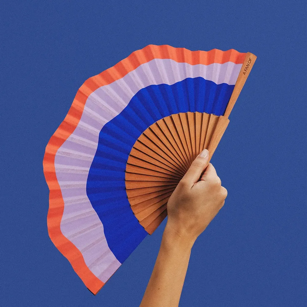 Design objects - Hand Fan FLUID SHAPES  - 23cm - Orange, blue and purple - A FAN OF