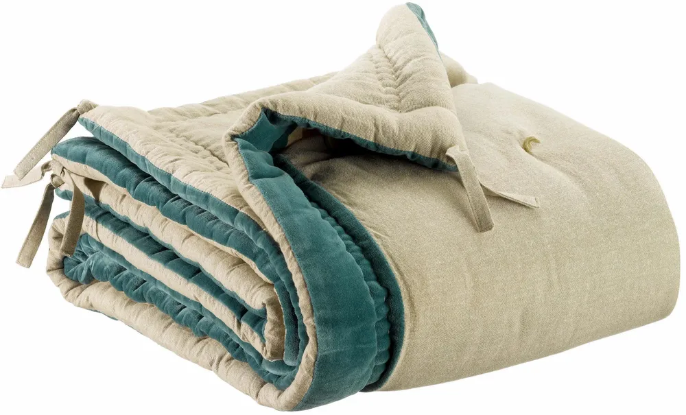 Bed linens - Bedspread Elise Chambray Vert de gris 80 X 180 - MAISON VIVARAISE - SDE VIVARAISE WINKLER