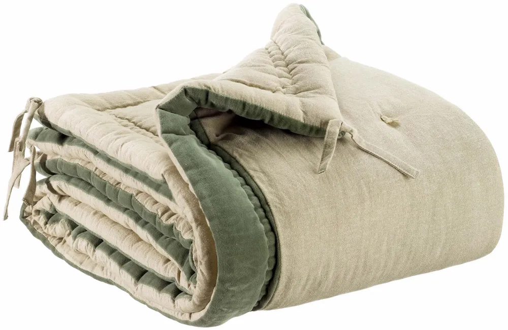 Linge de lit - Edredon Elise Chambray Verveine 80 x 180 - MAISON VIVARAISE - SDE VIVARAISE WINKLER