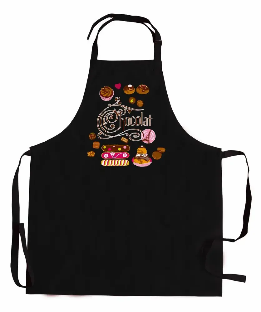 Aprons - Recycled pocketless kitchen apron Éclairs Noir 72 X 90 - MAISON VIVARAISE - SDE VIVARAISE WINKLER