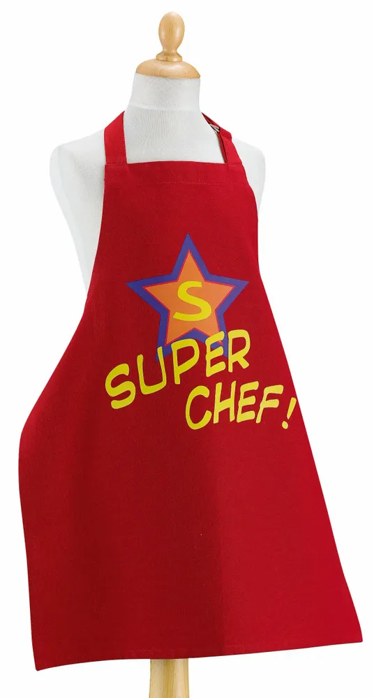 Aprons - Recycled adult kitchen apron without pocket Super Chef Rouge 72 X 90 - MAISON VIVARAISE - SDE VIVARAISE WINKLER