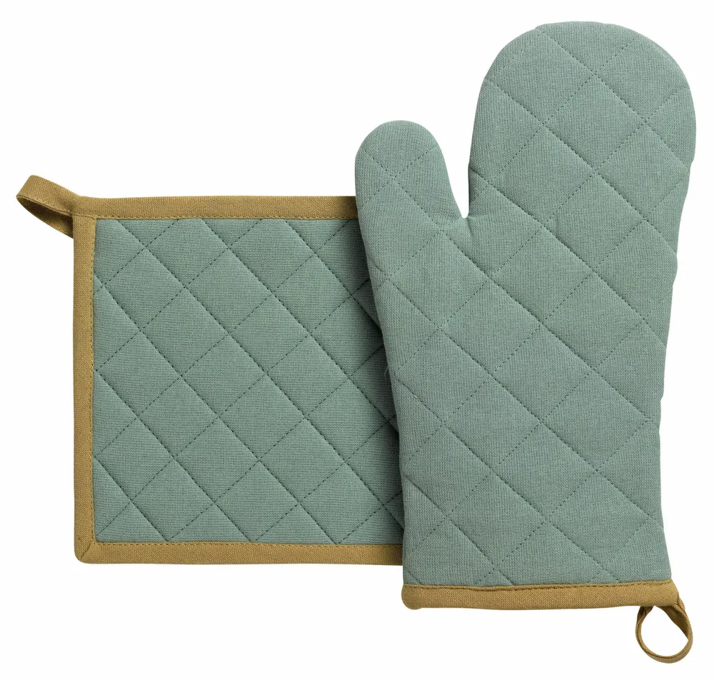 Maniques - Lot gant de cuisine et manique recyclé Grace Aqua 18 x 32 - MAISON VIVARAISE - SDE VIVARAISE WINKLER