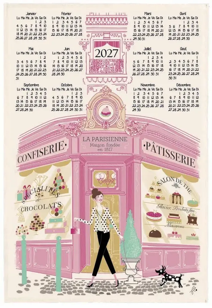 Torchons - Torchon Façade Pâtisserie Calendrier 2027 Ecru 48 x 72 - MAISON VIVARAISE - SDE VIVARAISE WINKLER