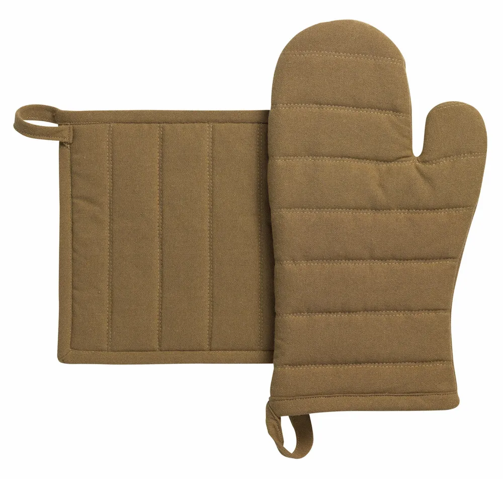 Potholders - Recycled oven glove and pot holder set Jona Tabac 15 X 30 - MAISON VIVARAISE - SDE VIVARAISE WINKLER