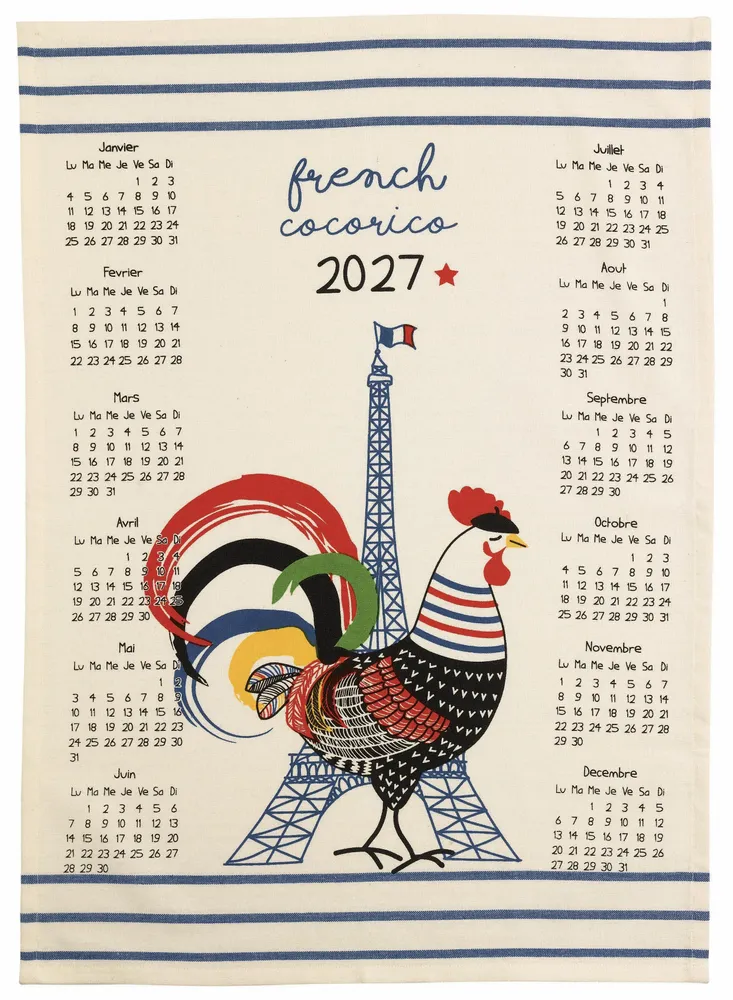 Dish towels - Recycled tea towel Calendrier French Cocorico 2027 Écru 50 X 70 - MAISON VIVARAISE - SDE VIVARAISE WINKLER