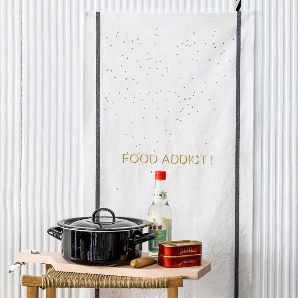 Dish towels - Tea towel Food Addict Or Blanc 50 X 70 - LA CERISE SUR LE GATEAU