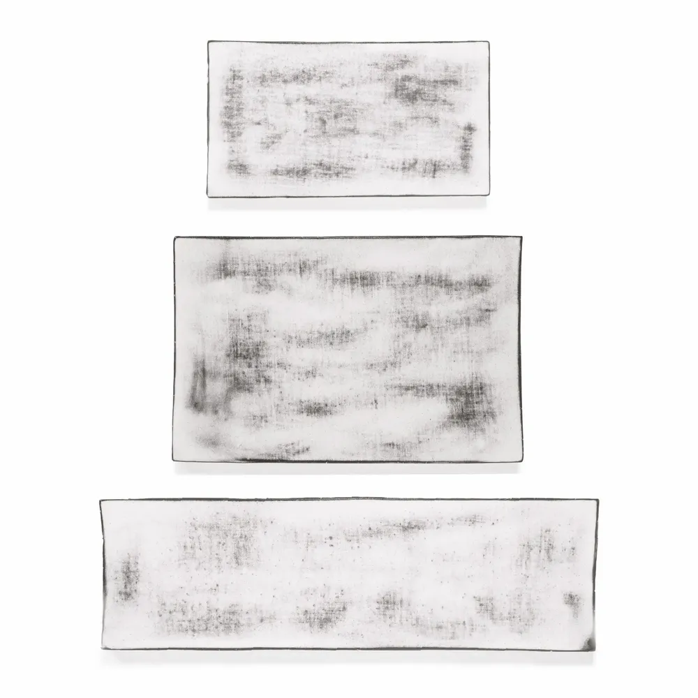 Assiettes de réception - Assiette rectangulaire noire et blanche - MARUMITSU POTERIE