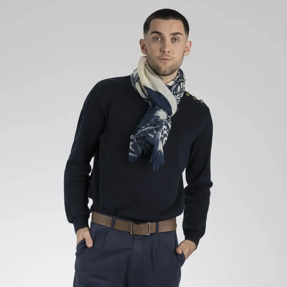 Scarves - NAVY SERAPHIN COTTON CHECK - MONSIEUR CHARLI