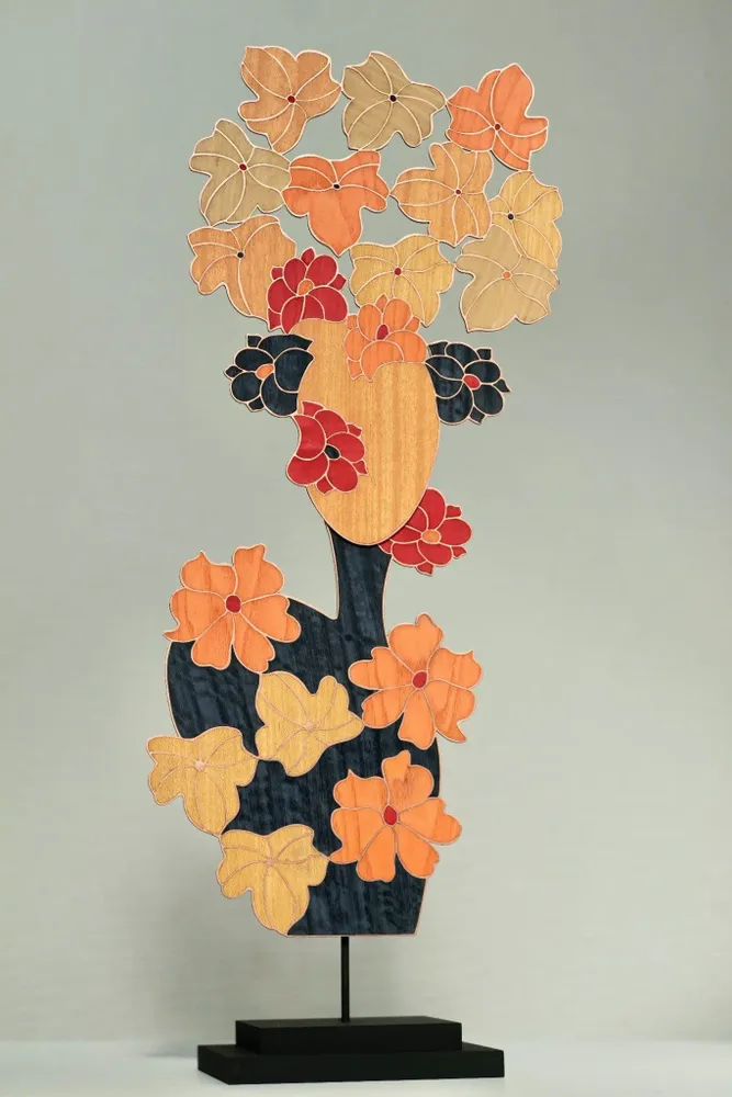 Sculptures, statuettes and miniatures - \" Flowering\”. Mask-sculpture in partitioned marquetry, wood and meta - ATELIER NATHALIE MELON