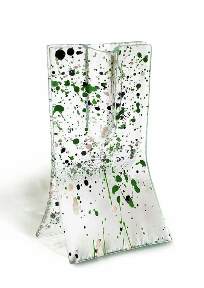 Vases - Small 8x13 cm transparent vase with green-white-black spots - CARNEOL GLASS