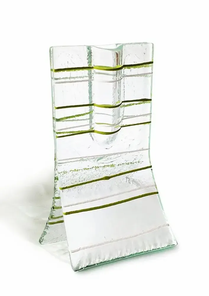 Vases - Petit vase transparent a rayures vert pomme et blanches de 8 x 13 cm - CARNEOL GLASS