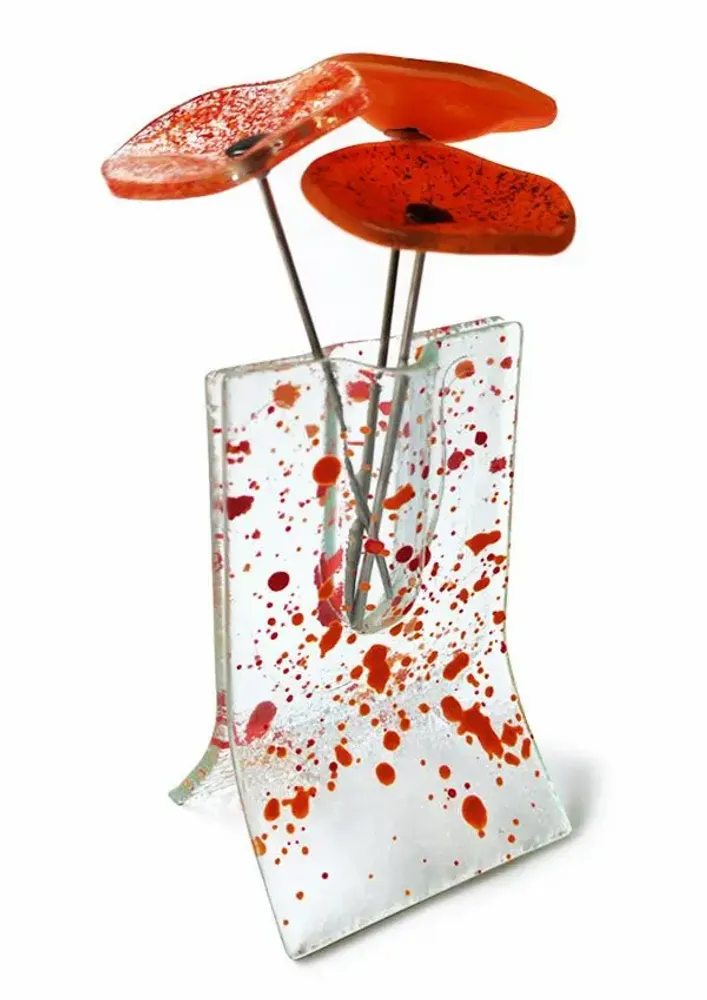 Vases - Small transparent 8x13 cm red-orange spotty vase with 3 small flowers - CARNEOL GLASS