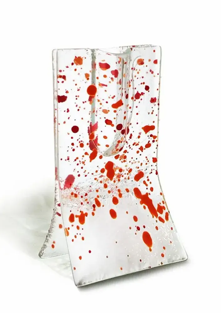 Vases - Petit vase transparent de 8 x 13 cm a pois bleu-rouge clair - CARNEOL GLASS