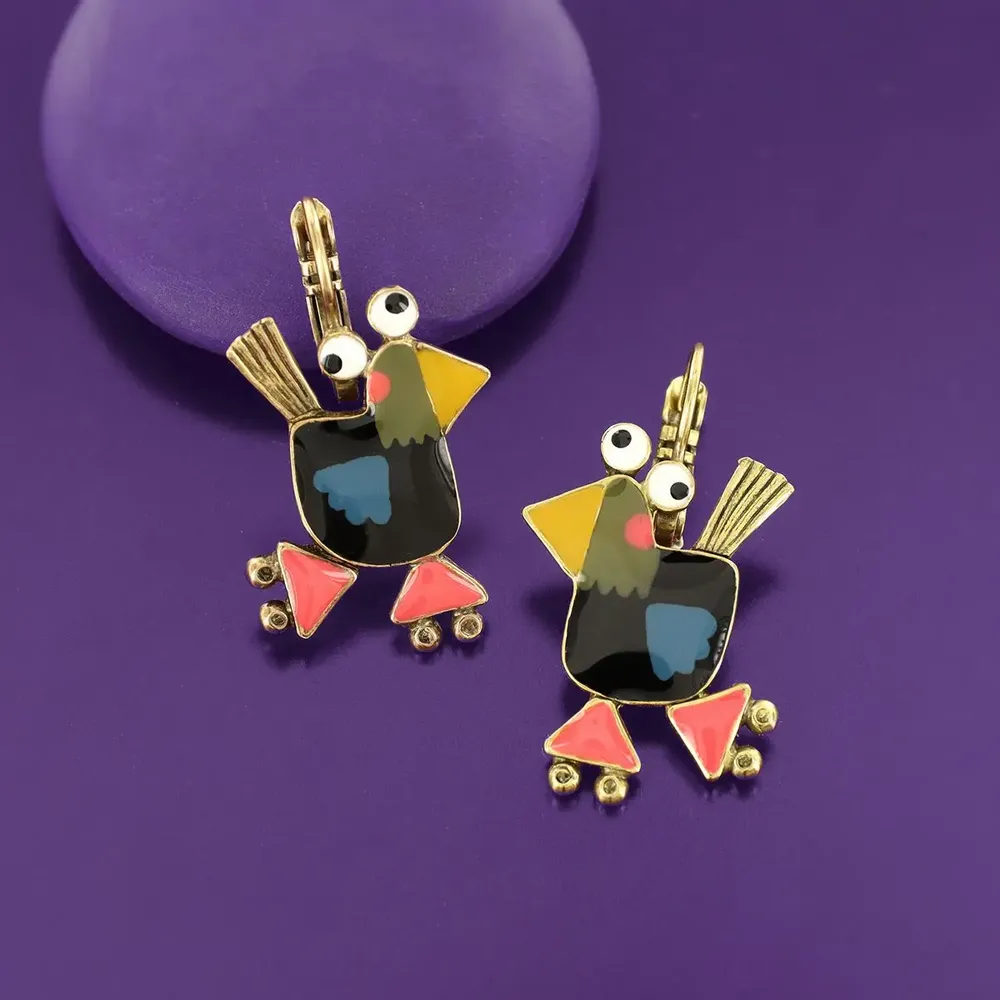 Bijoux - DORMEUSES ROULE MA POULE COULEUR BRONZE MULTI - TARATATA BIJOUX