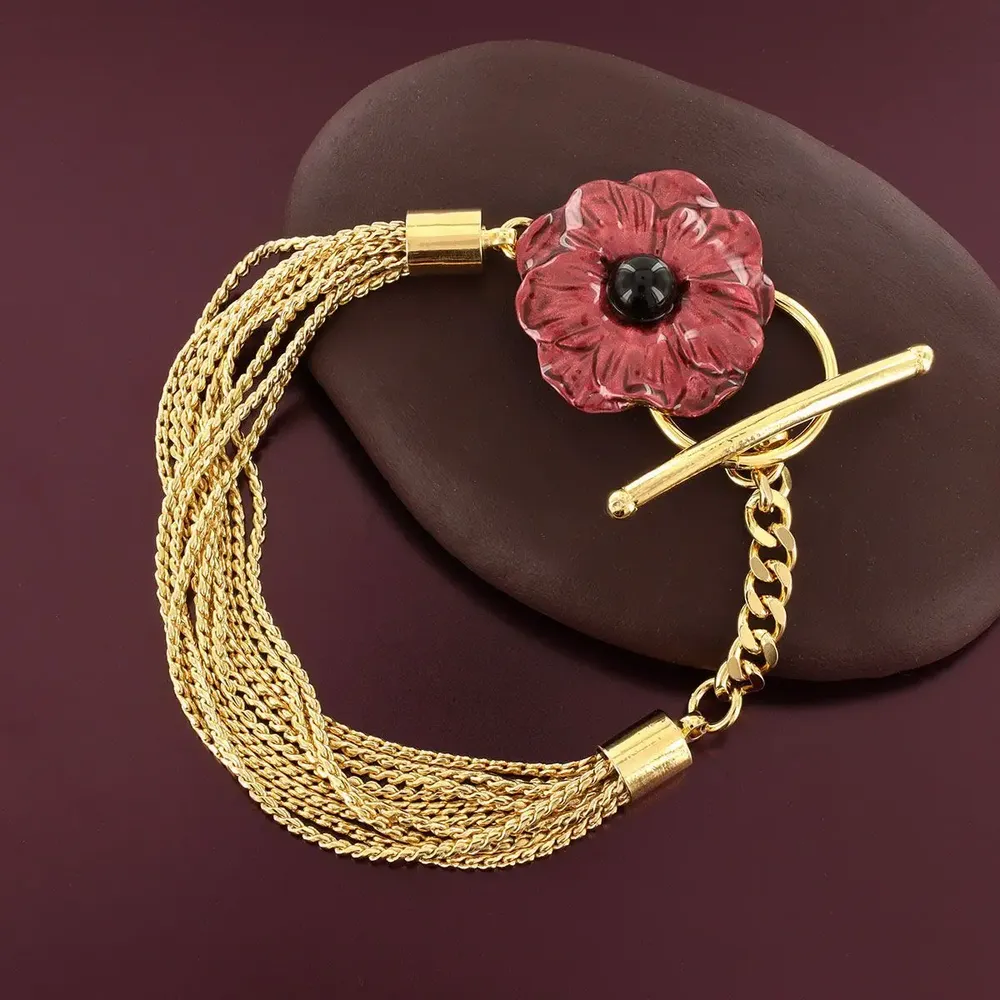 Bijoux - BRACELET CARMEN COULEUR DORE ROUGE - TARATATA BIJOUX