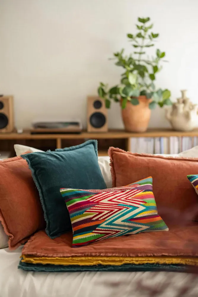 Cushions - Embroidered Cushion Zuma Multico 30 X 50 - MAISON VIVARAISE - SDE VIVARAISE WINKLER