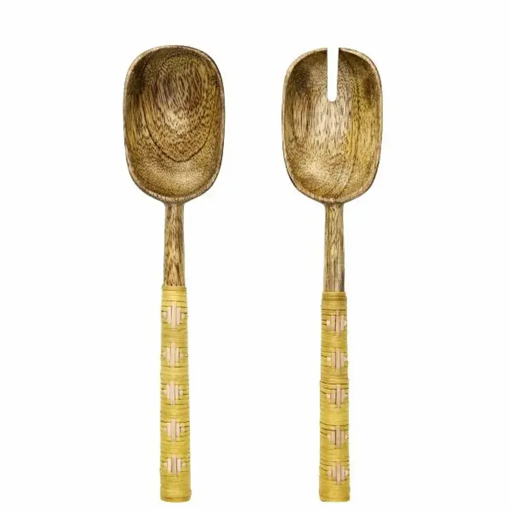 Kitchen utensils - Wooden salad set w/ bamboo, Yellow - MADAM STOLTZ