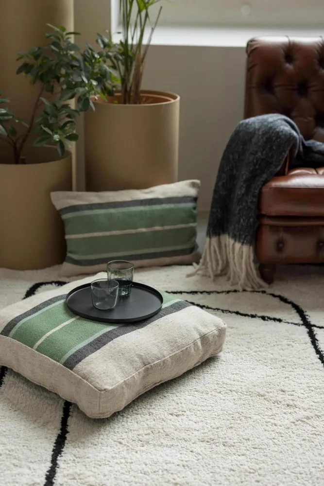 Cushions - Gatsby Floor Cushion Eucalyptus 55 X 55 X 10 - MAISON VIVARAISE - SDE VIVARAISE WINKLER