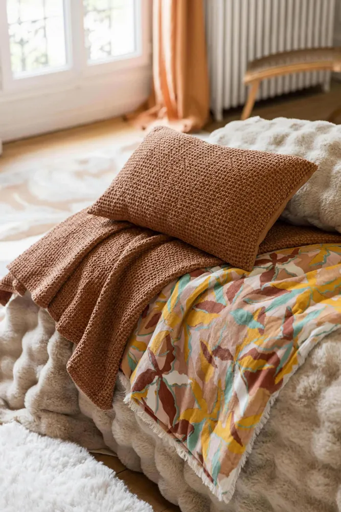 Bed linens - Maïa Recycled Throw Cuivre 180 X 260 - MAISON VIVARAISE - SDE VIVARAISE WINKLER