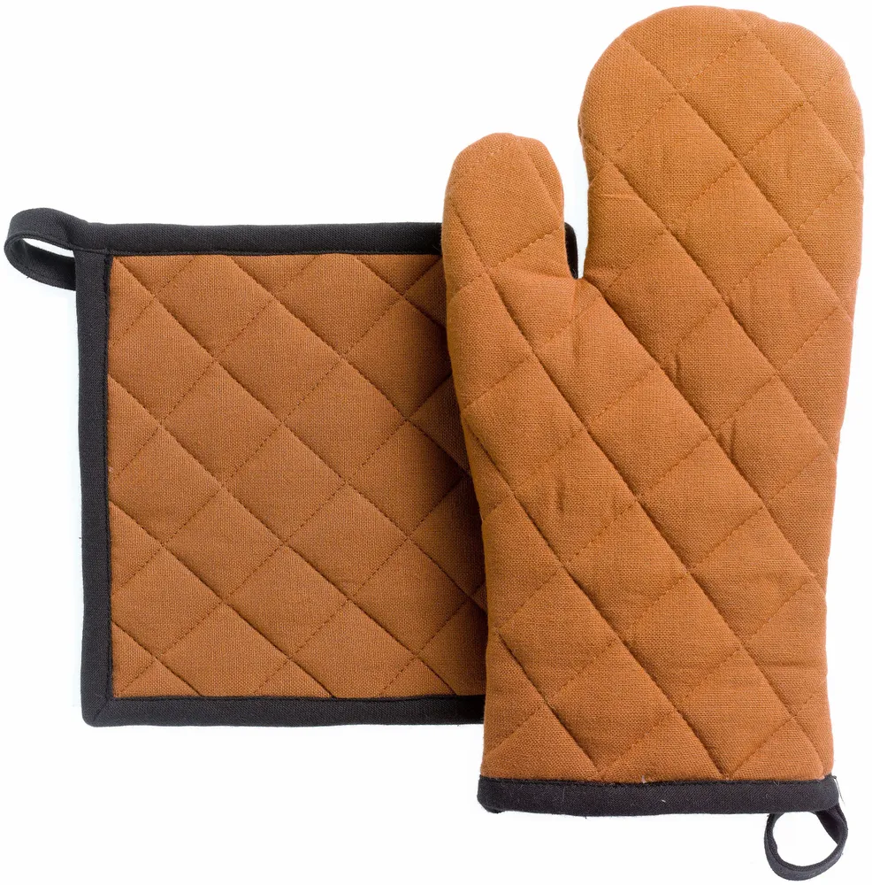 Potholders - Set of Recycled Oven Mitt/Pot Holder Grace Caramel 15 X 32 - MAISON VIVARAISE - SDE VIVARAISE WINKLER