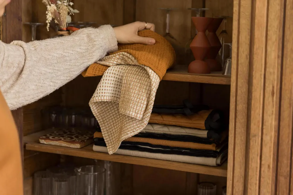 Dish towels - Plain honeycomb tea towel Mumba Cannelle 50 X 70 - MAISON VIVARAISE - SDE VIVARAISE WINKLER