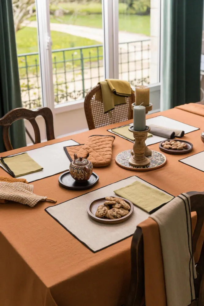 Linge de table textile - Nappe recyclée Grace Caramel 170 x 300 - MAISON VIVARAISE - SDE VIVARAISE WINKLER