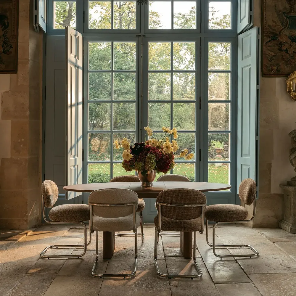 Chaises - Amberta - Chaise, Tweed marron caramel & métal chromé - NV GALLERY