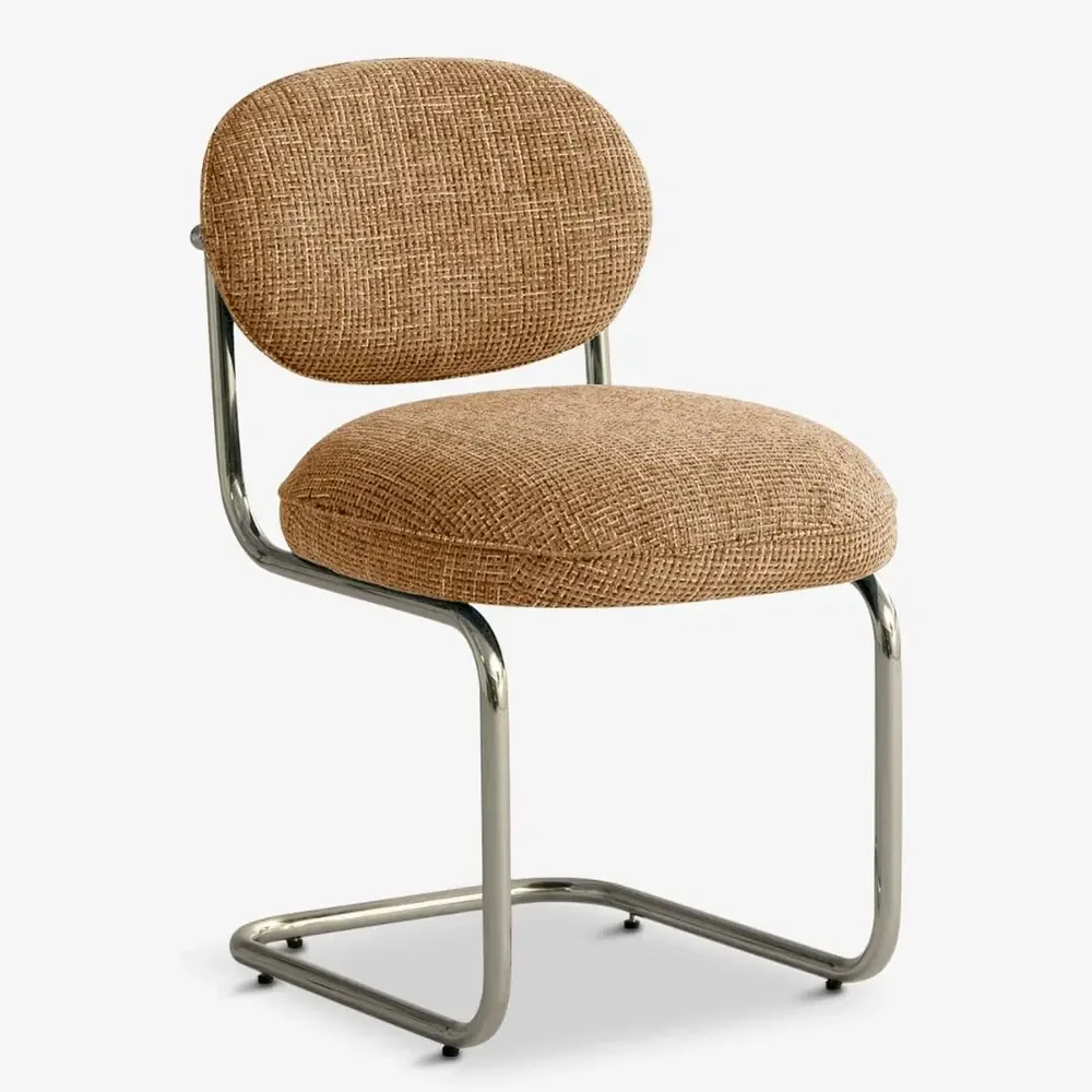 Chaises - Amberta - Chaise, Tweed marron caramel & métal chromé - NV GALLERY