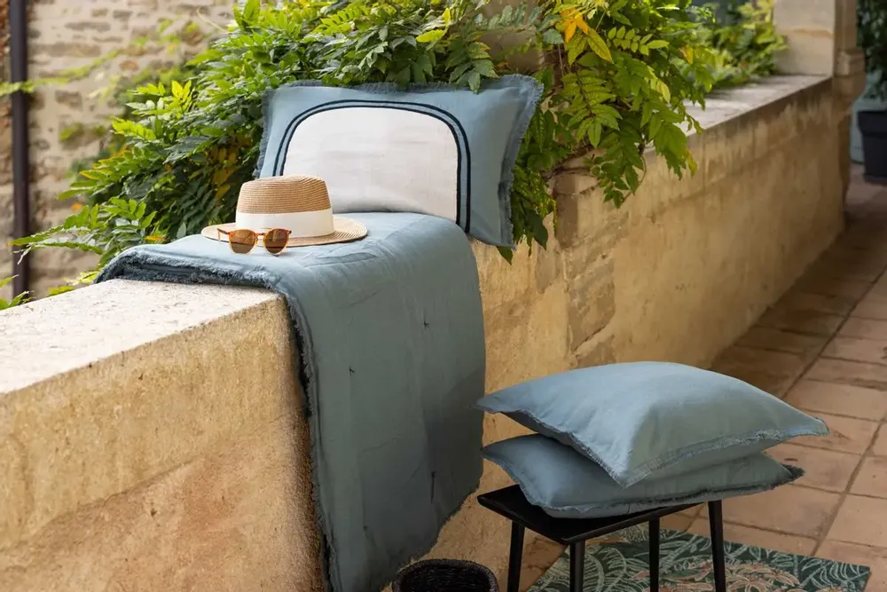 Cushions - Plain Cushion Laly Prusse 30 X 50 - MAISON VIVARAISE - SDE VIVARAISE WINKLER