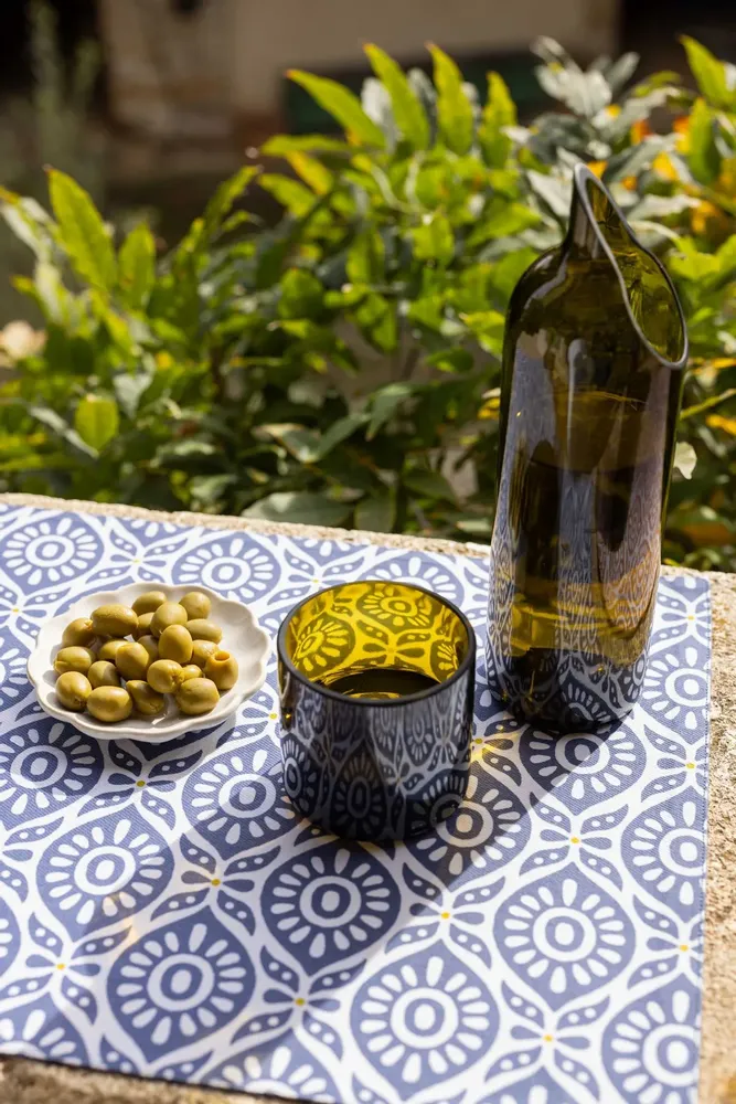 Table cloths - Recycled Coated Placemat Citrus Cobalt 33 X 48 - MAISON VIVARAISE - SDE VIVARAISE WINKLER