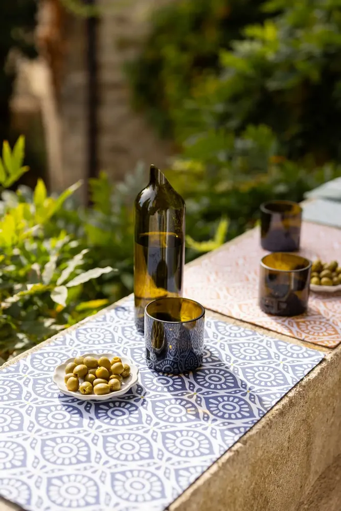 Table cloths - Recycled Coated Placemat Citrus Cobalt 33 X 48 - MAISON VIVARAISE - SDE VIVARAISE WINKLER