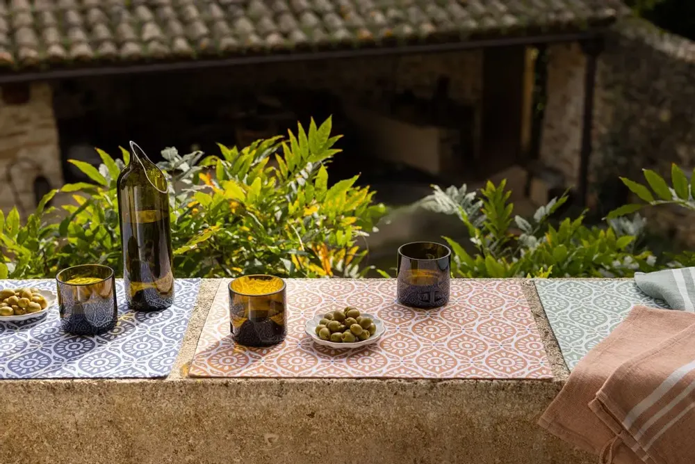 Table cloths - Recycled Coated Placemat Citrus Terracotta 33 X 48 - MAISON VIVARAISE - SDE VIVARAISE WINKLER