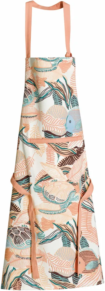 Aprons - Recycled kitchen apron with pocket Dori Pêche 72 X 85 - MAISON VIVARAISE - SDE VIVARAISE WINKLER