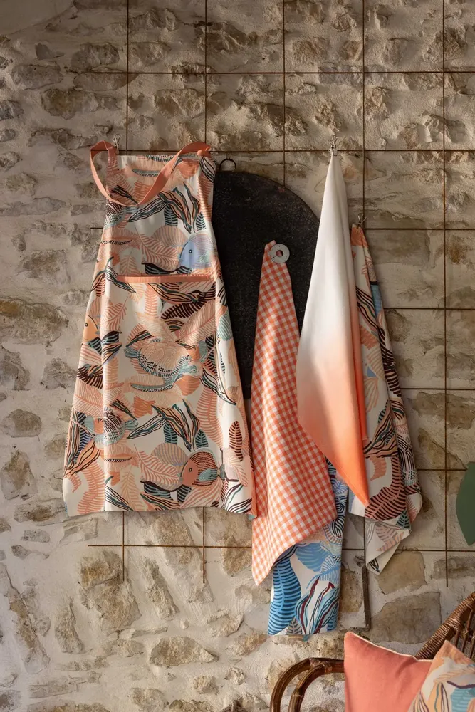 Aprons - Recycled kitchen apron with pocket Dori Pêche 72 X 85 - MAISON VIVARAISE - SDE VIVARAISE WINKLER