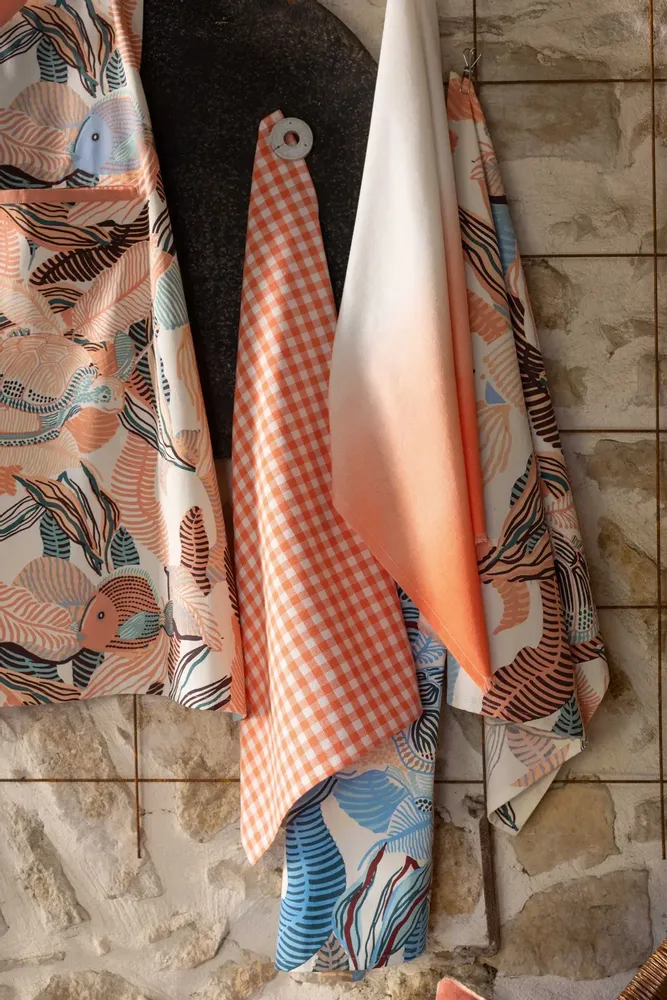 Dish towels - Recycled Vichy Tea Towel Pêche 50 X 70 - MAISON VIVARAISE - SDE VIVARAISE WINKLER