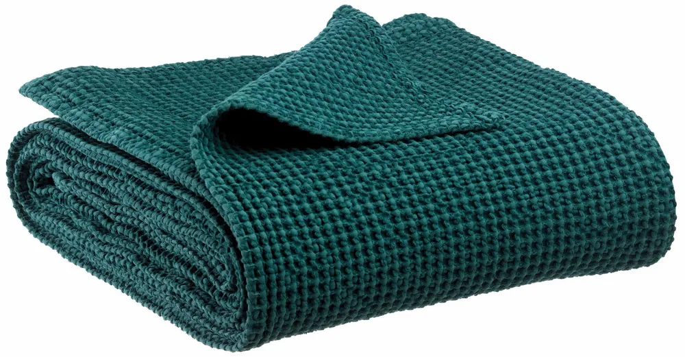 Linge de lit - Jeté recyclé Maia Pétrole 180 x 260 - MAISON VIVARAISE - SDE VIVARAISE WINKLER
