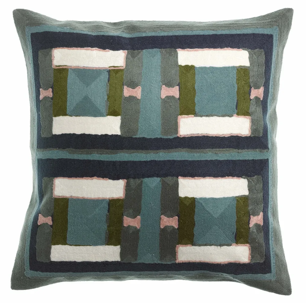 Coussins - Coussin brodé Taho Vert de gris 45 x 45 - MAISON VIVARAISE - SDE VIVARAISE WINKLER