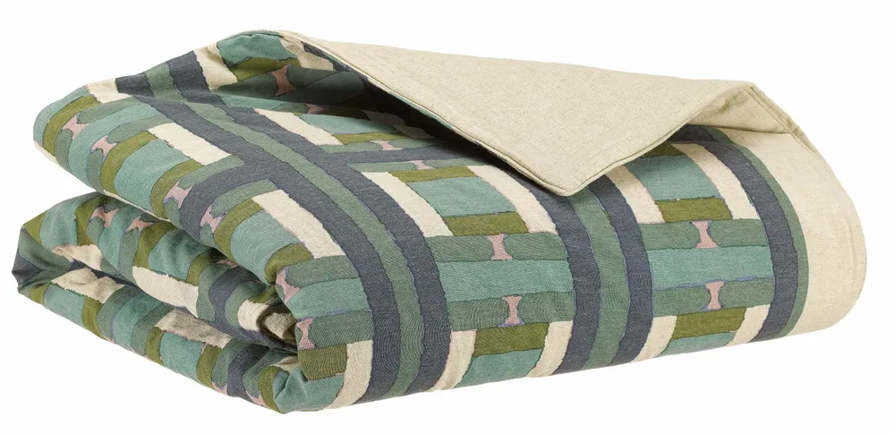 Throw blankets - Taho Printed Throw Blanket Vert de gris 135 X 200 - MAISON VIVARAISE - SDE VIVARAISE WINKLER