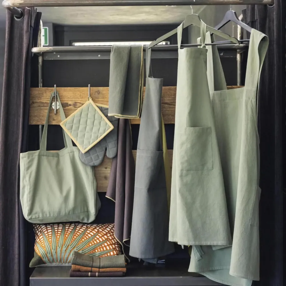 Aprons - Ada Recycled Kitchen Apron Matcha 72 X 85 - MAISON VIVARAISE - SDE VIVARAISE WINKLER