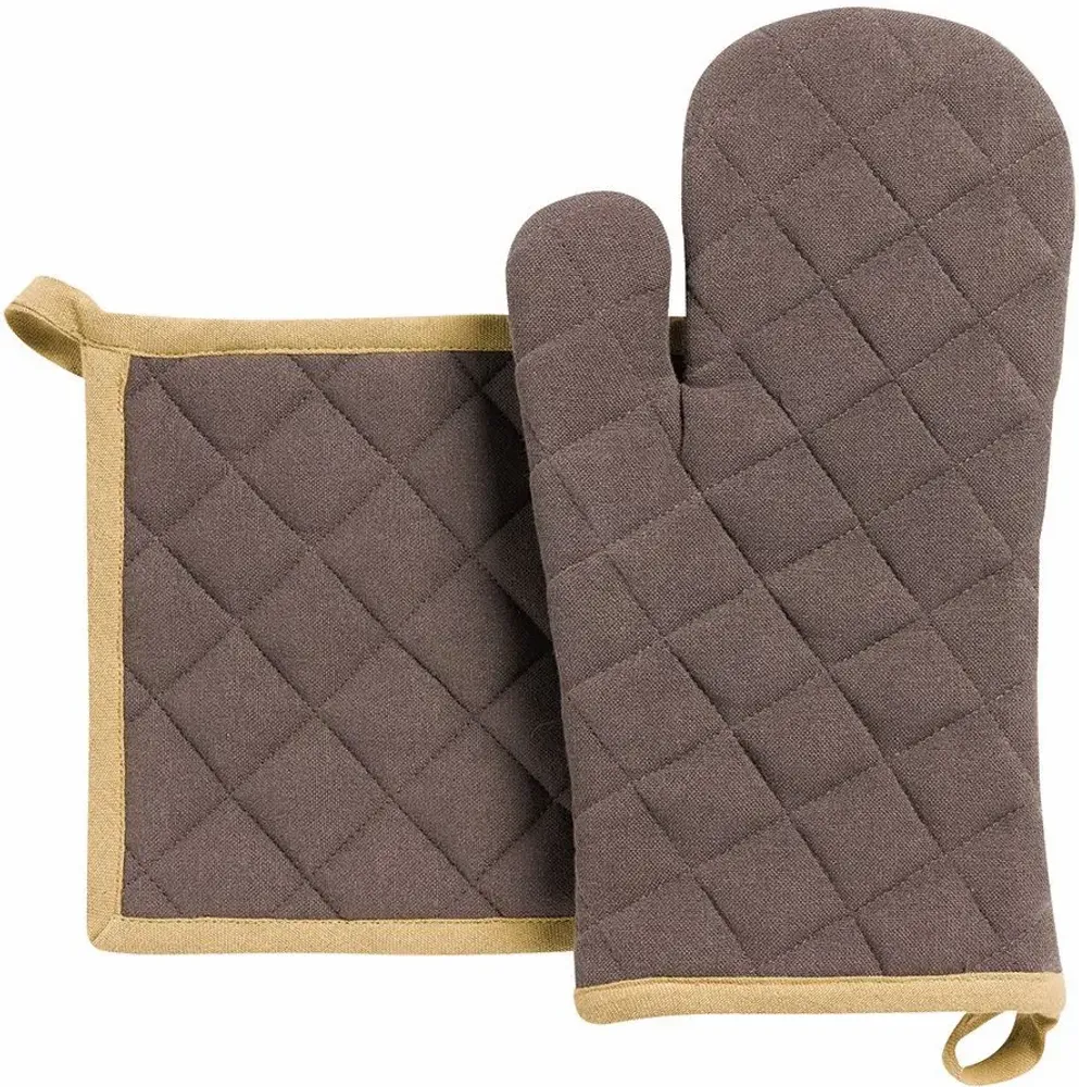 Potholders - Grace Recycled Oven Mitt/Pot Holder Set Café 15 X 32 - MAISON VIVARAISE - SDE VIVARAISE WINKLER