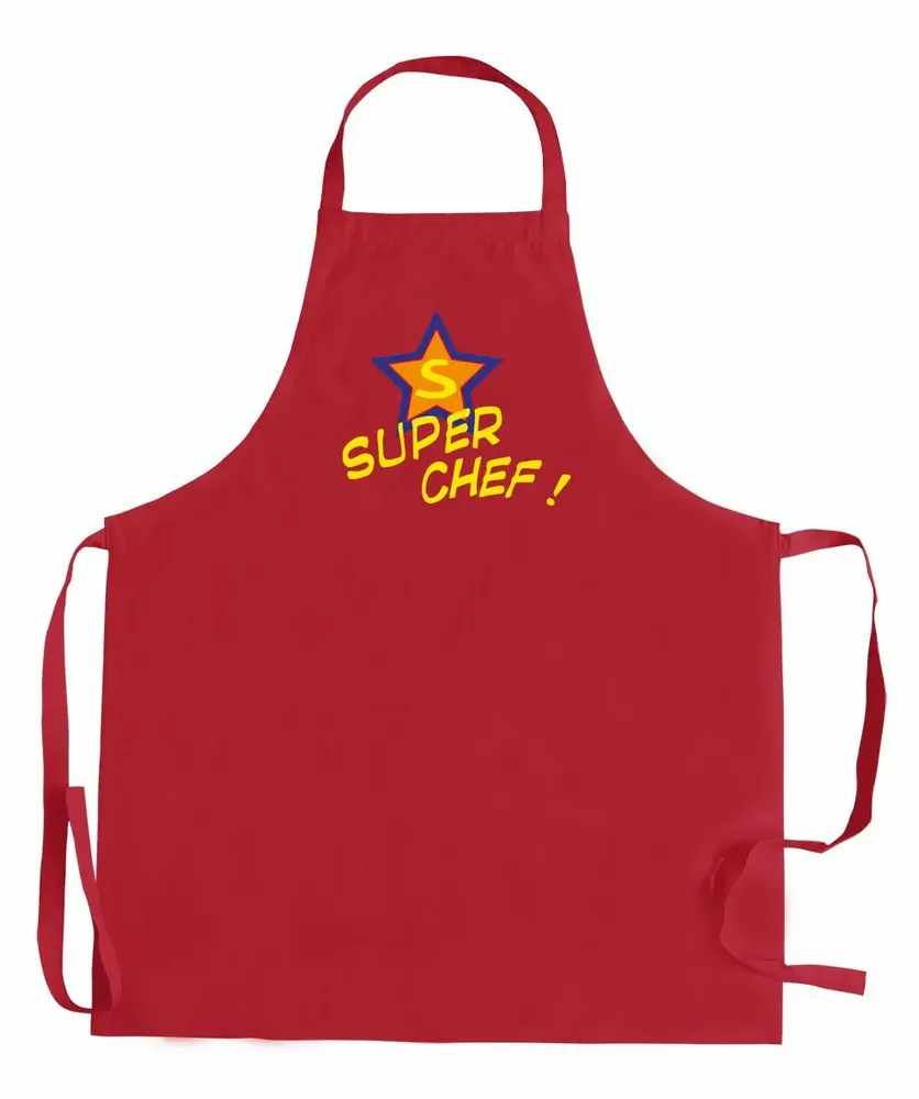 Tabliers de cuisine - Tablier de cuisine adulte sans poche Super Chef recyclé Rouge 72 x 90 - MAISON VIVARAISE - SDE VIVARAISE WINKLER