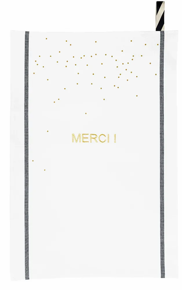 Dish towels - Tea towel Merci Or Blanc 50 X 70 - LA CERISE SUR LE GATEAU