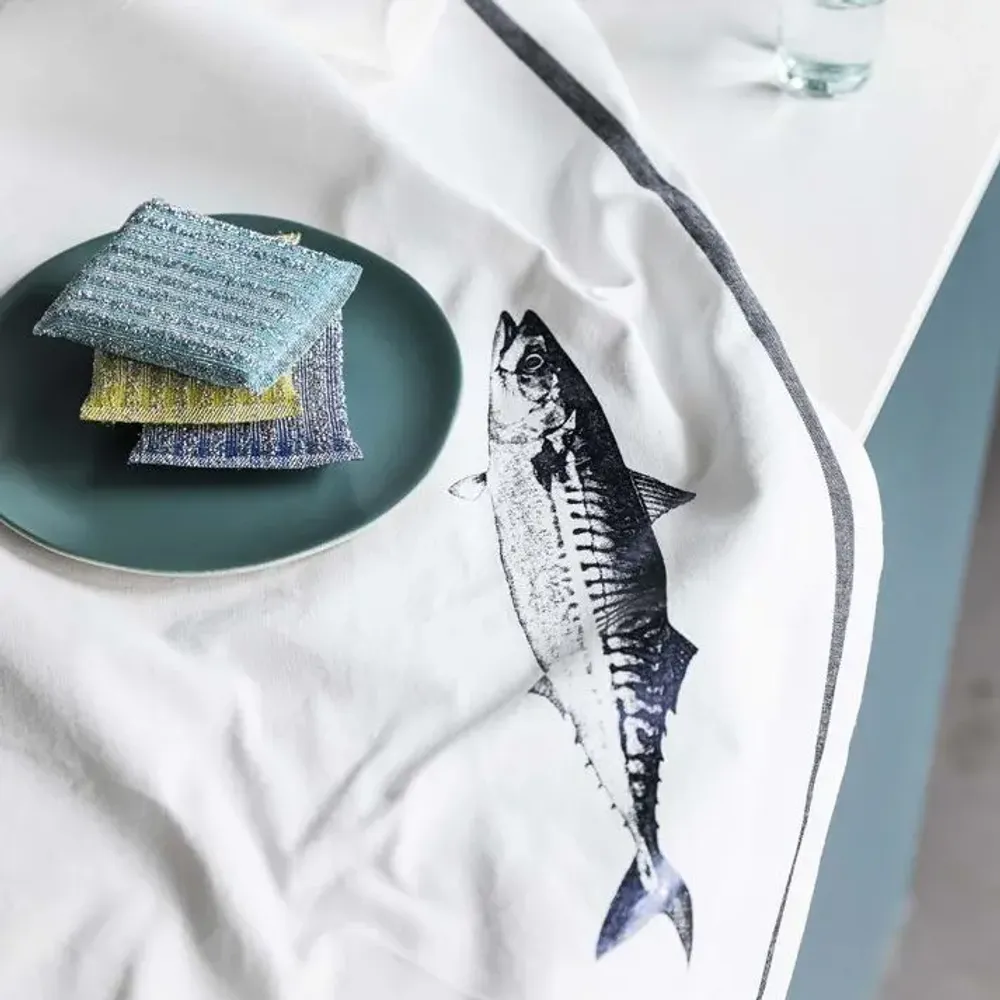 Dish towels - Tea Towel Maquereau Bright Blue Blanc 50 X 70 - LA CERISE SUR LE GATEAU